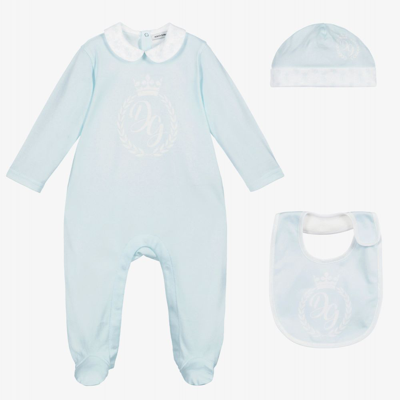 Dolce & Gabbana Blue Cotton Babysuit Gift Set
