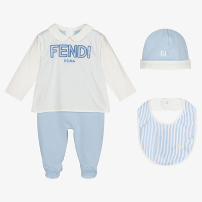 Fendi Boys White & Blue Babygrow Gift Set