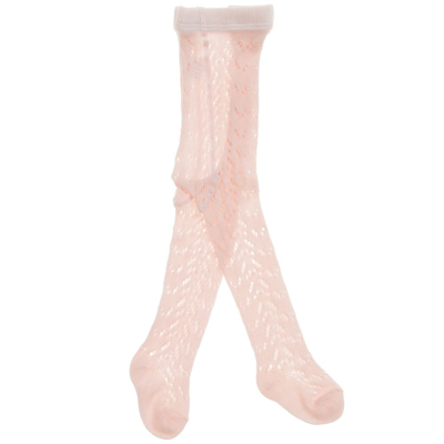 Carlomagno Kids' Girls Pale Pink Cotton Lace Tights