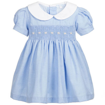 Mini-la-mode Babies' Girls Blue Hand Smocked Cotton Dress