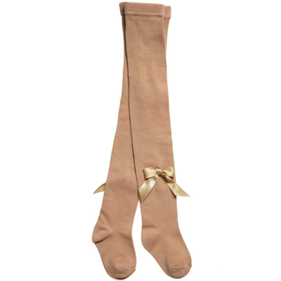 Carlomagno Kids' Girls Beige Cotton Bow Tights