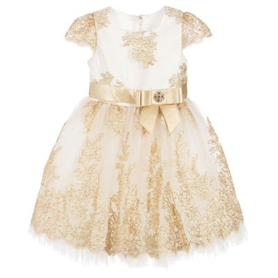 Romano Princess Kids' Girls Ivory & Gold Lace Dress Set