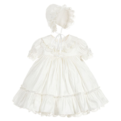 Sarah Louise Girls Baby Ivory Silk Dress Set