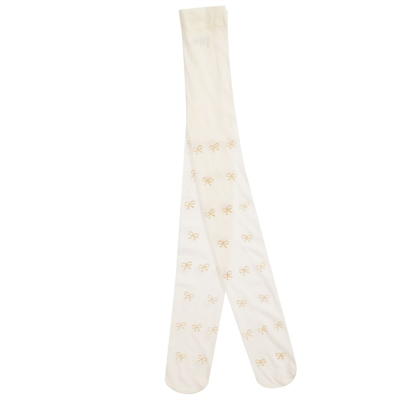 Country Kids' Girls Ivory & Gold Glitter Bow Tights