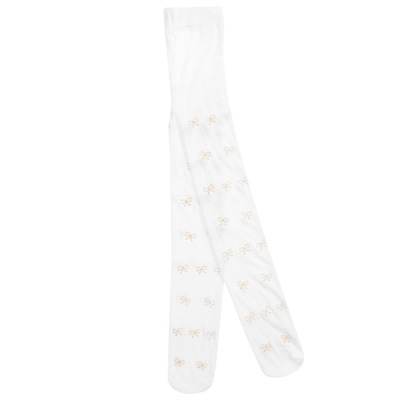 Country Kids' Girls White & Gold Glitter Bow Tights