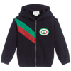 GUCCI BLUE COTTON HOODED ZIP-UP TOP