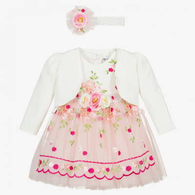 Andreeatex Babies' Girls Ivory & Pink Tulle Dress Set