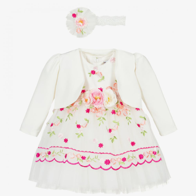 Andreeatex Babies' Girls Ivory Tulle Floral Dress Set
