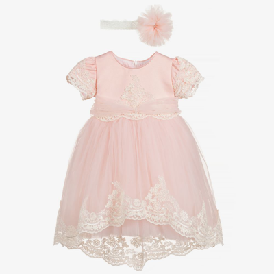 Andreeatex Babies' Girls Pink Satin & Tulle Dress Set