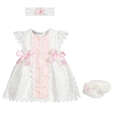 Beau Kid Babies'  Girls Ivory & Pink Dress Set