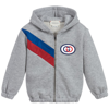 GUCCI BOYS GREY COTTON HOODED ZIP-UP TOP