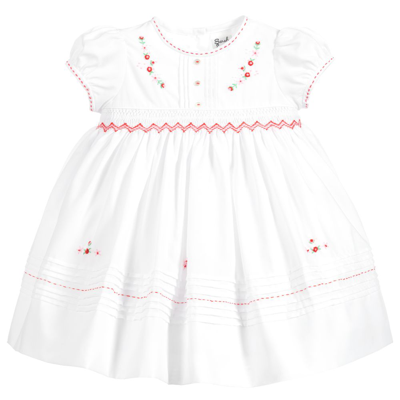 Sarah Louise Babies' Girls White & Red Smocked Dress