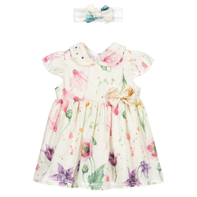 Beau Kid Babies'  Girls Ivory Cotton Floral Dress Set