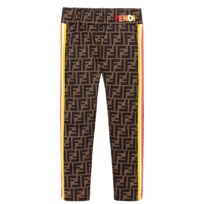 Fendi Kids' Girls Brown Ff Logo Leggings