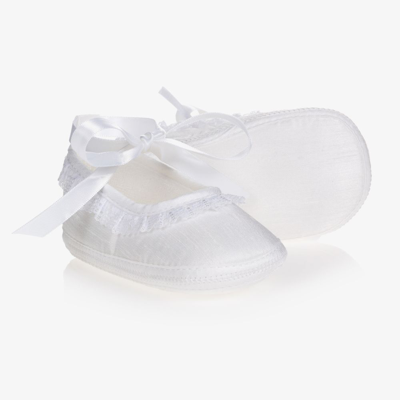 Early Days Baby Girls White Silk Shoes