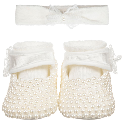Beau Kid Baby Girls 3 Piece Shoes Set In Ivory