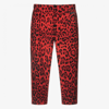 Dolce & Gabbana Girl's Cheetah-print Stretch Cotton Leggings In Red