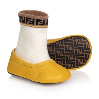 Fendi Babies' Girls Yellow Ballerina Sock Shoes