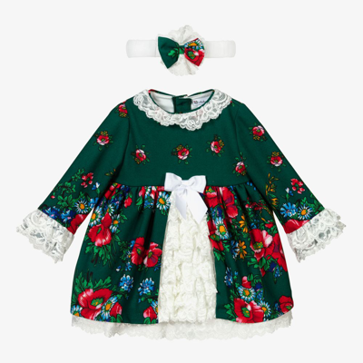 Andreeatex Babies' Girls Green Floral Dress Set