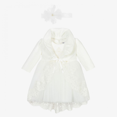 Andreeatex Babies' Girls Ivory Satin & Tulle Dress Set