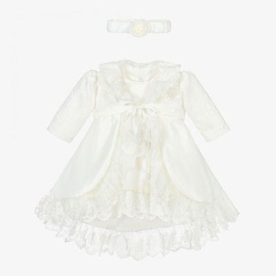 Andreeatex Babies' Girls Ivory Satin & Lace Dress Set
