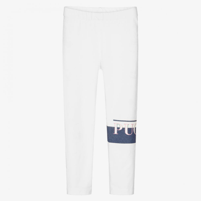 Emilio Pucci Kids' Girls White Logo Leggings