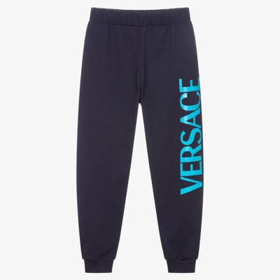 Versace Boys Teen Blue Cotton Logo Joggers