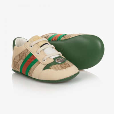 Gucci Babies' Screener Leather Trainers In Beige
