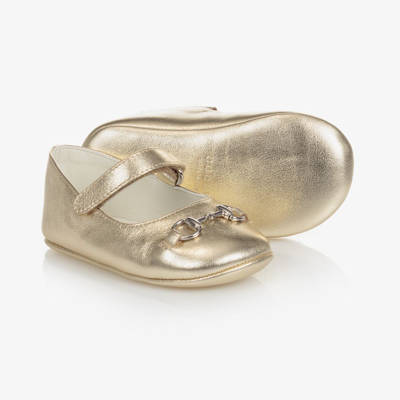 Gucci Babies' Girls Gold Leather Ballerina Shoes