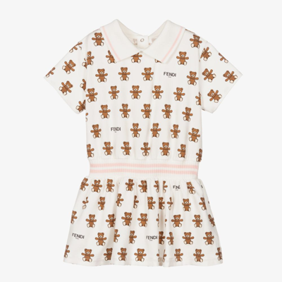 Fendi Babies' Bear-print Cotton Dress 6-24 Months In White