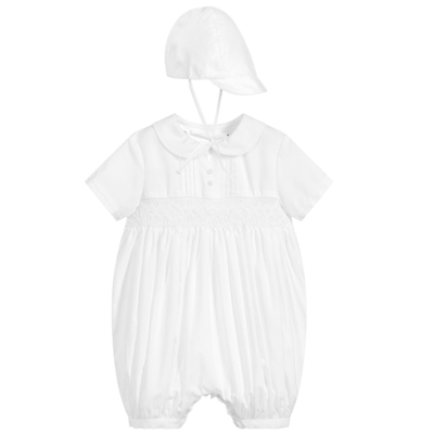 Sarah Louise Boys White Babysuit & Hat Set