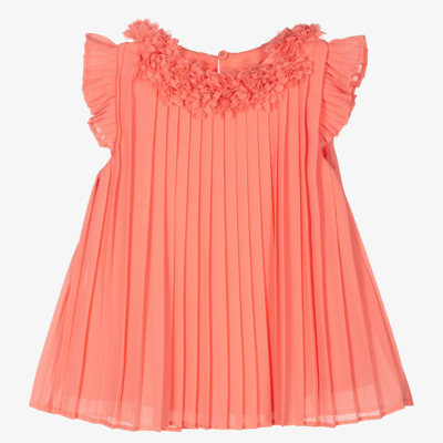 Mayoral Babies' Girls Orange Pleated Crêpe Dress