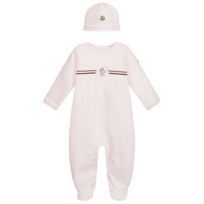 Moncler Girls Pink Cotton Logo Babygrow Set