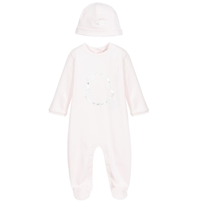 Moncler Girls Pink Cotton Babygrow & Hat Set