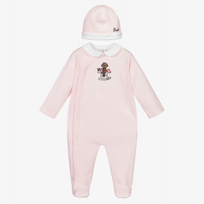 Fendi Girls Pale Pink Babygrow & Hat Set