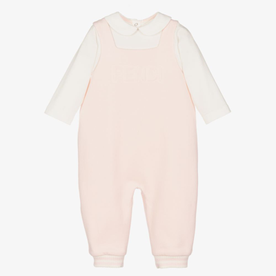 Fendi Babies' Girls Pink Cotton Dungaree Set