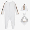 BURBERRY WHITE 3 PIECE ROMPER GIFT SET