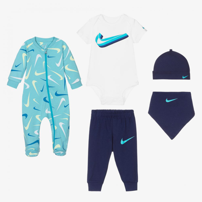 Nike Girls' Swooshfetti Parade Footie, Bodysuit, Jogger Trousers, Hat & Bib Set - Baby In Blue Void