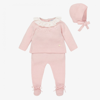 BEATRICE & GEORGE GIRLS PINK KNITTED WOOL & CASHMERE BABYGROW SET