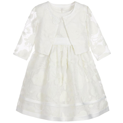 Romano Princess Kids' Girls Organza Embroidered Dress Set In Ivory