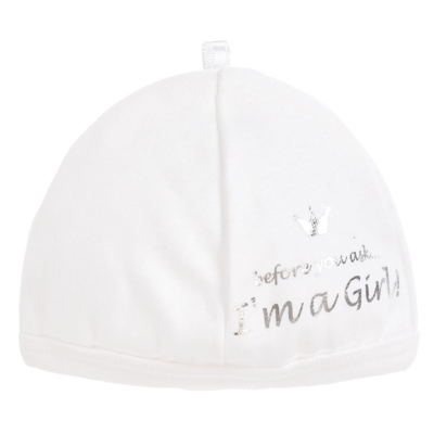 Bam Bam Girls White Cotton Baby Hat