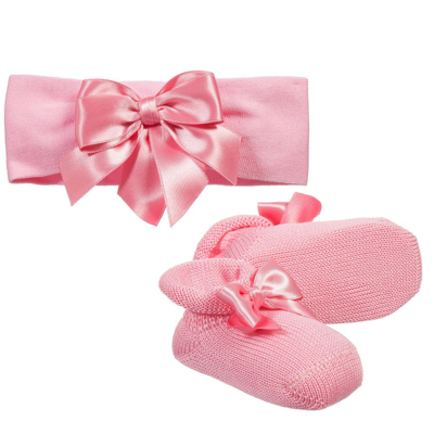 La Perla Babies' Girls Pink Headband & Booties Gift Set