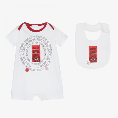 Dolce & Gabbana Babies' White Logo Shortie & Bib Set