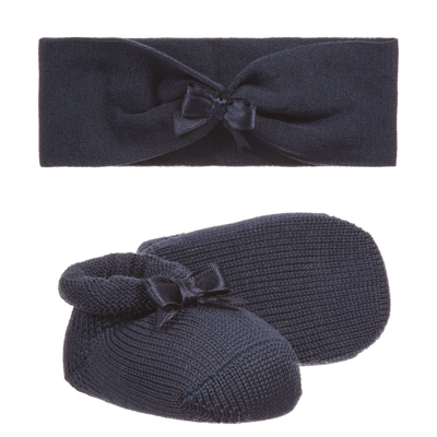 Story Loris Baby Girls Navy Blue Headband & Booties Gift Set