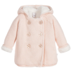 THE LITTLE TAILOR GIRLS PINK KNITTED COTTON HOODED PRAM COAT