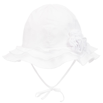 Sarah Louise Girls Baby White Polycotton Sun Hat