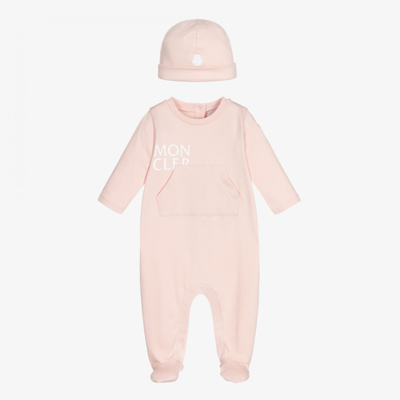 Moncler Girls Pink Babygrow & Hat Set