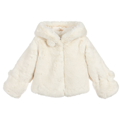 Bowtique London Kids' Girls Ivory Faux Fur Hooded Jacket