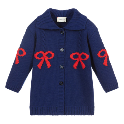 Gucci Babies' Girls Blue & Red Wool Knitted Coat