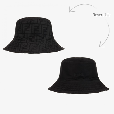 Fendi Babies' Black Ff Logo Reversible Hat